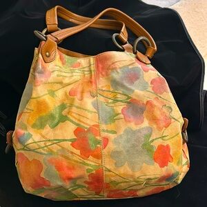 Maurizio Taiuti Bag Floral Print Leather Brown Top Handles Made in Italy MINT